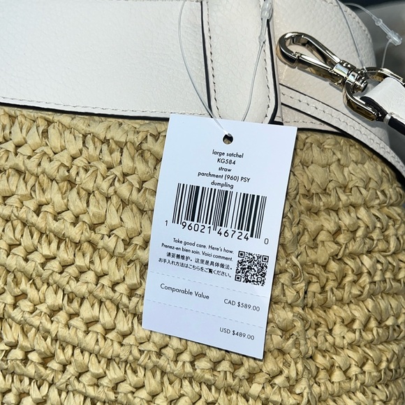 ♠️kate spade Dumpling Straw Large Satchel Bag, Parchment NWT - Picture 13 of 14